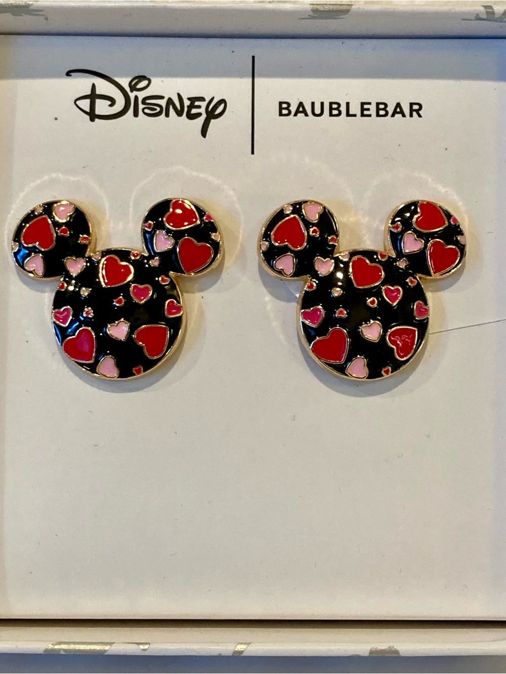 NIB Disney x BaubleBar Black Mickey Heart Stud Earrings